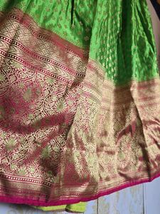 Light green pink boader half saree