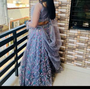 Embroidered Grey Lehenga Choli Set