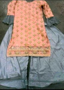 Elegant Peach Kurta Set with Grey Sharara
