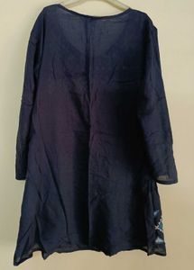 Embroidered Blue Cotton Kurta Top