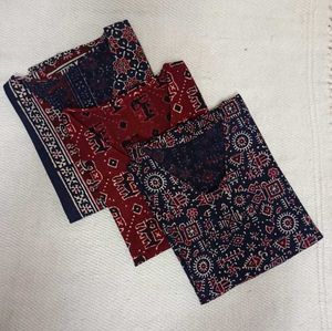 Ajrakh Print Dyed Cotton Tops (Combo of 3)