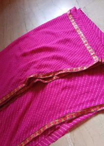 Vibrant Pink Saree with Floral Border