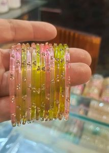 Elegant Yellow Bangles with Sparkling Embellishmen