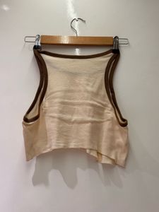 ❗️Cream &amp; Brown Trim Crop Tank Top❗️