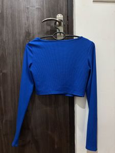 Royal Blue Square Neck Long Sleeve Crop Top