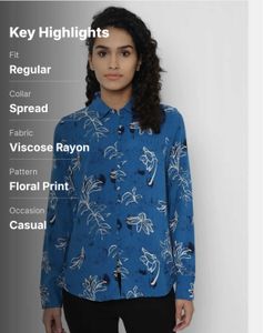 ALLEN SOLLY Floral Print Casual Blue Shirt 💙