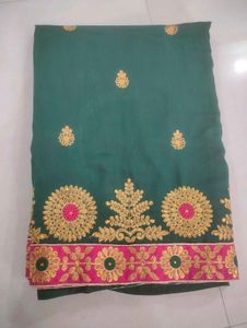 Diwali special Embroidered Teal Green Saree