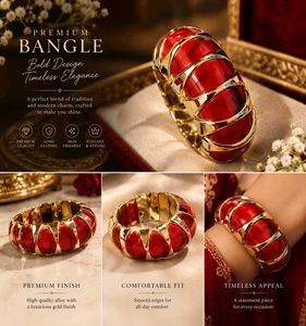 Chunky Red &amp; Gold Bangle Bracelet