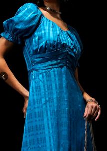 New Stunning Blue Puff Sleeve Mini Dress
