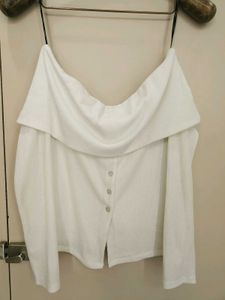 White Off-Shoulder Ribbed Top