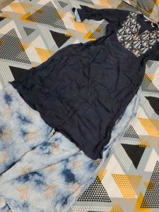 Embroidered Navy Blue Kurta with palazzo