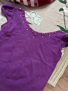 Purple Beaded Neckline Top