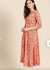 Peach Floral front open anarkali Kurta
