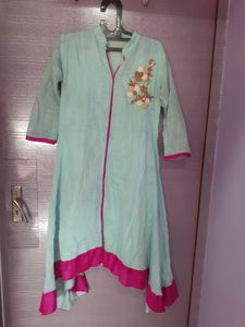 Stylish Light Blue Kurta with Pink Trim