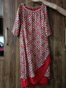 Red Geometric Print Kurta