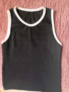Black Ribbed Tank Top with White Trim