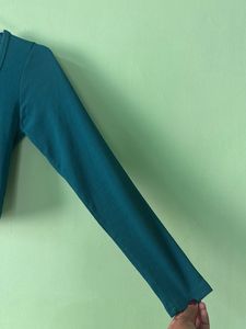 Teal Long Sleeve Square Neck Cropped Top