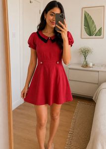 80’s vintage Red Collared Puff Sleeve Dress