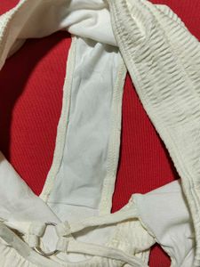 White Ruched Bikini Bottom – Size L