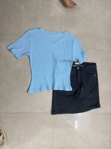 Light Blue Ribbed V-Neck Top