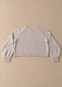 GREY CROPPED CREW NECK KNIT SWEATER WITH RIBBED
