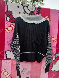 Unique Black Cardigan with Collar Detail