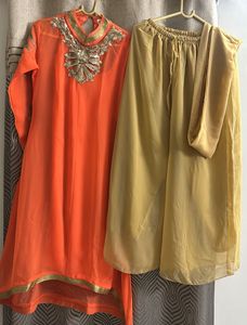 Orange Kurta Set with slip, plazzo