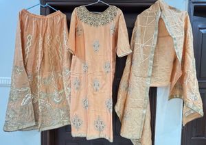 Peach Embroidered Kurta Set with Dupatta