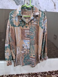 Vintage Abstract Print Button-Up Shirt