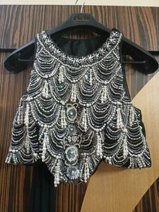Embellished Black Pearl Blouse with Drape Saree