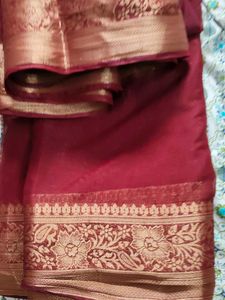 Maroon chiffon silk Saree with Gold Border