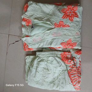 Beautiful Light Green Kurta Set with Orange Floral