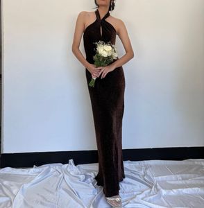 Luxury Brown Halter Maxi Dress