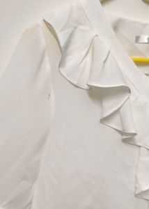 Korean White Semi Ruffled Neck Button Up Sheer Top