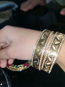 Elegant Gold Leaf Bangles with Diamonds