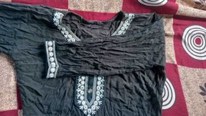 Elegant Black Kurta with White Neck Embroidery