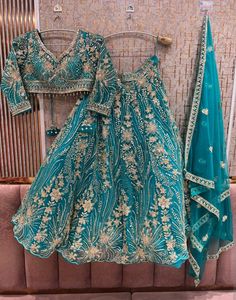 Stunning Teal Embroidered Lehenga Choli Set