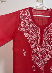 Red Chikankari Kurta