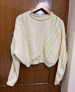 Creamy Cable Knit Cropped Sweater