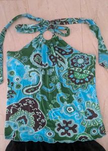 Boho Floral Halter Top with black skirt