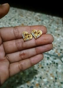 Gold plated heart Shaped Earrings with Stones