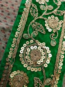 Green Velvet Lace With Golden Embroidery 🪡