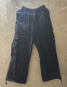 Washed Grey Black Cargo Pants
