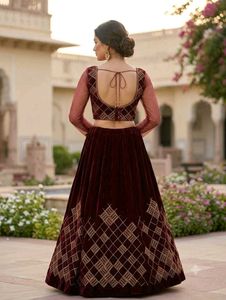 Maroon Velvet Lehenga Choli