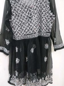 Black Mirror Work Chikankari Short Kurti