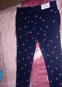 Cute Cherry Print Dark Blue Pants