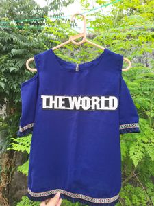 Sleeve Cutout Navy Blue Top