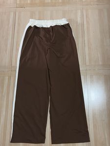 Brown &amp; White Striped Track Pants