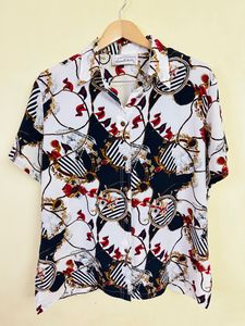 Women Half Sleeve Printed Chiffon Shirt From The USA- Brand New!