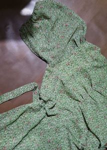 Cute Green Floral Puff Sleeve Mini Dress